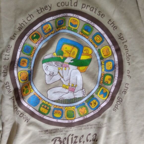 Vintage Time Carrier Mayan Character Belize T-Shirt - Picture 1 of 9